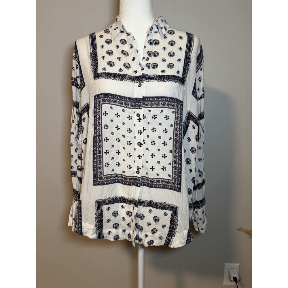 Free People Women XS Button Down Long Sleeve Shirt Oversized Lagenlook